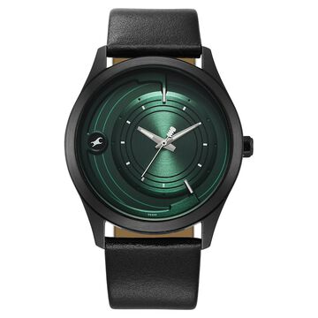 Fastrack Groove Quartz Analog Green Dial Black Leather Strap Watch For Guys