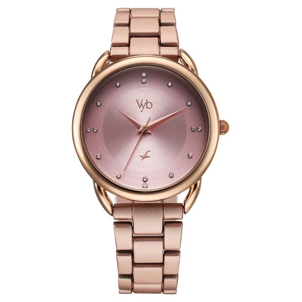 Vyb Charmer By Fastrack Quartz Analog Pink Dial Metal Strap Watch For Girls - image number 2
