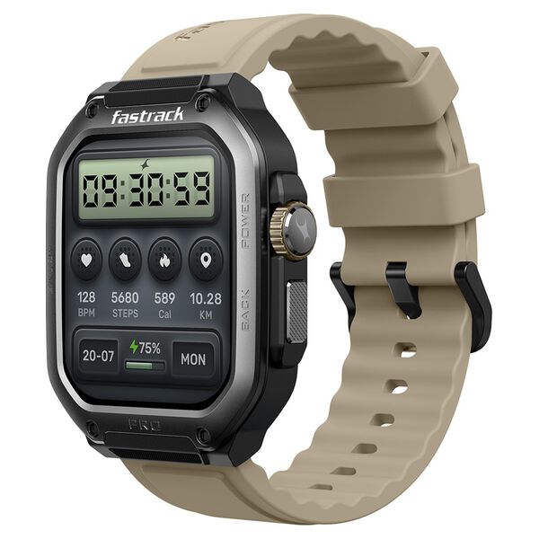 Fastrack Active Pro with 4.69 cm AMOLED Display and AOD, Functional Crown, BT Calling Rugged Smartwatch with Khaki Strap - image number 1