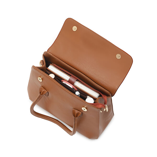 Fastrack Large Satchel Bag for Women | Structured, Stylish Bag With Spacious Compartments | Classic Work Bag Made of High Quality Faux Leather (Tan) - image number 6