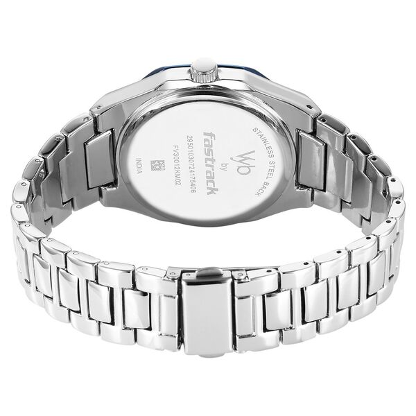 Fastrack Vyb Limitless Quartz Analog Blue Dial Silver Color Metal Strap Watch For Guys - image number 5