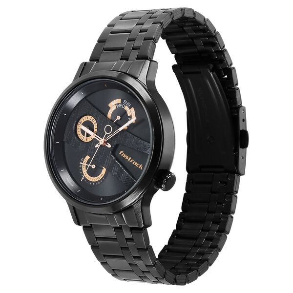 Fastrack Exuberant Quartz Multifunction Black Dial Stainless Steel Strap Watch for Guys - image number 3