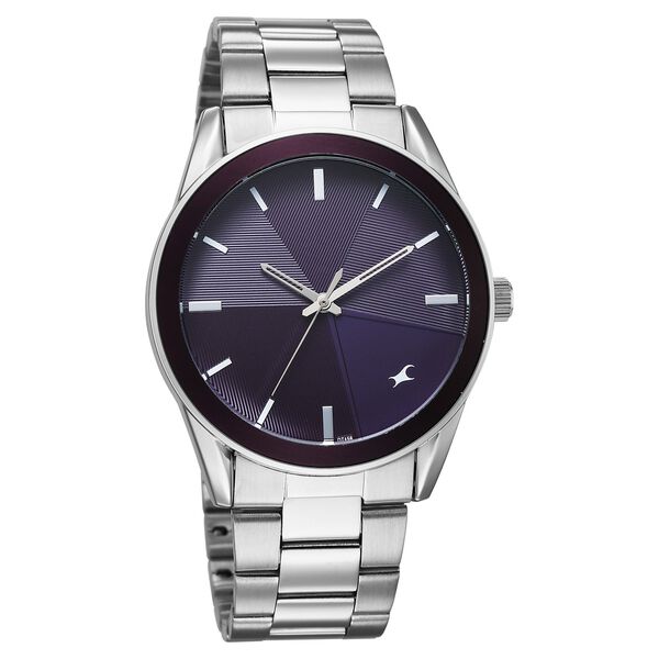 Fastrack Stunners Quartz Analog Purple Dial Silver Stainless Steel Strap Watch For Guys - image number 1