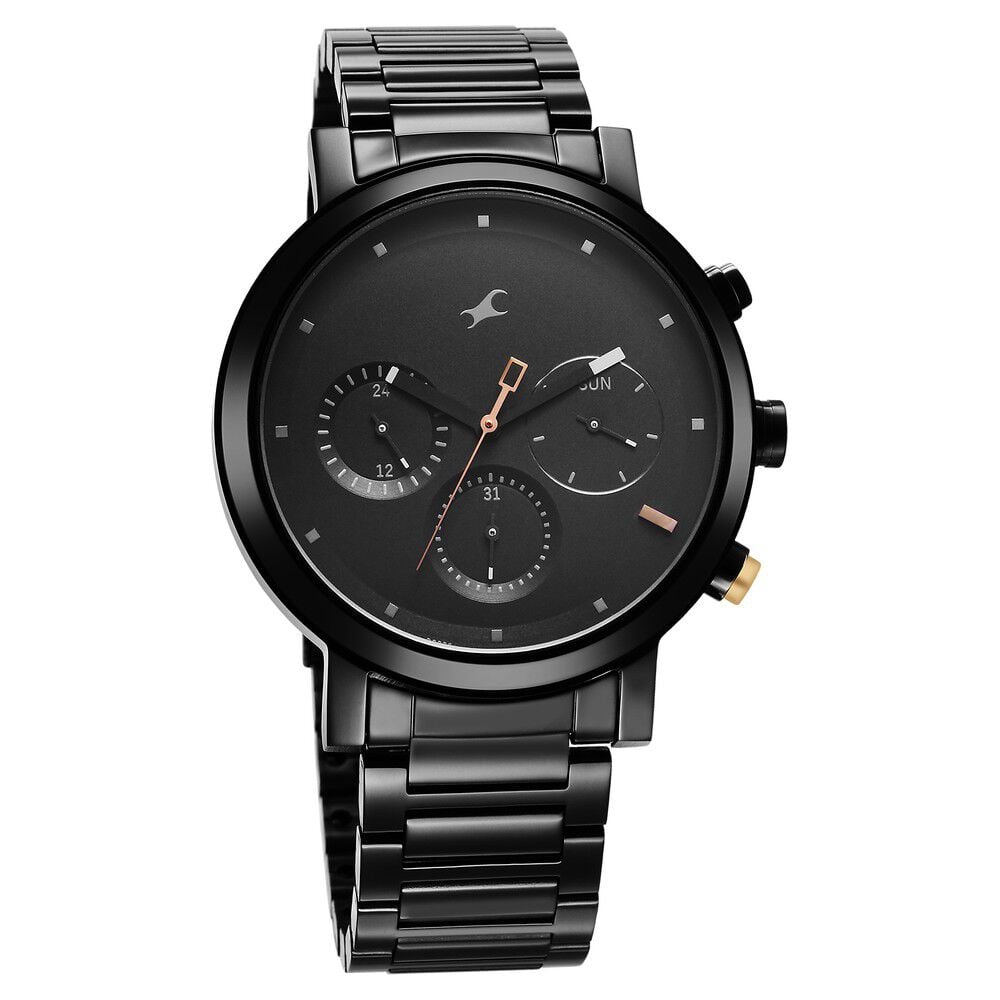 Buy Online Fastrack Tick Tock Quartz Analog Black Dial With Black Stainless steel Strap Watch for Guys 3287km06 Fastrack