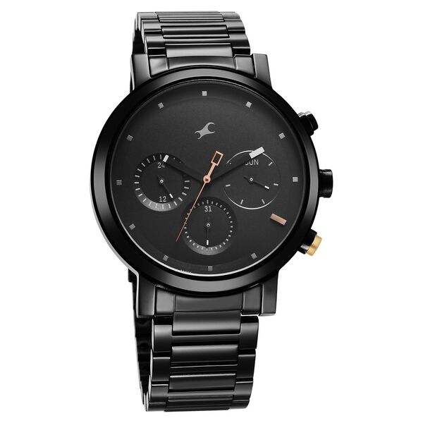 Fastrack Tick Tock Quartz Analog Black Dial With Black Stainless steel Strap Watch for Guys - image number 1