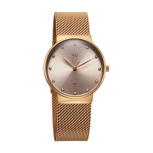 Fastrack Vyb Bliss Quartz Analog Rose Gold Dial Rose Gold Color Metal Strap Watch For Girls - image number 2