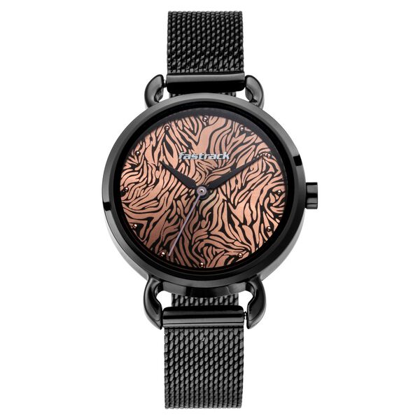 Fastrack Animal Print Quartz Analog Rose Gold Dial Stainless Steel Strap Watch for Girls - image number 2