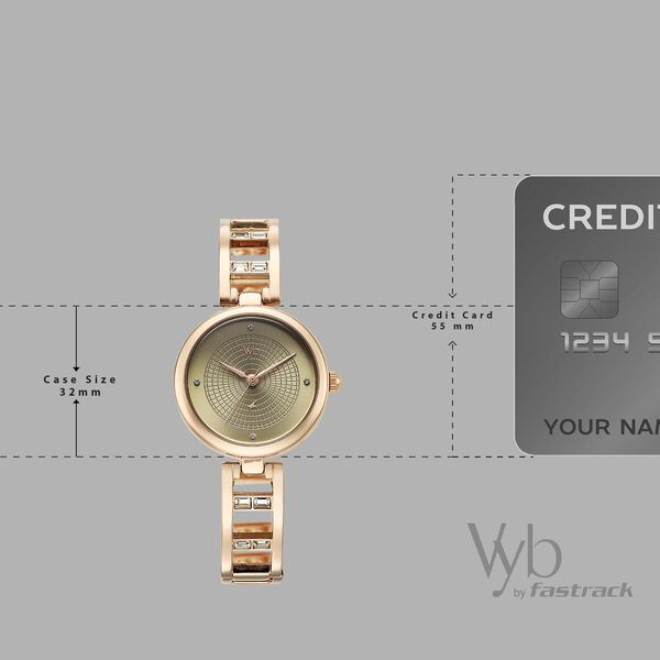 Vyb Seeker By Fastrack Quartz Analog Green Dial Rose Gold Metal Strap Watch For Girls - image number 3