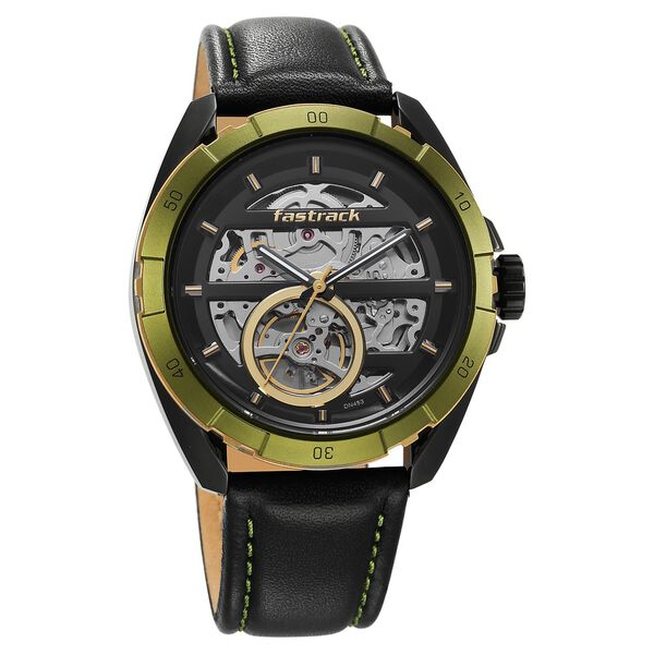 Fastrack Automatics Black Dial Leather Strap Watch for Guys - image number 1