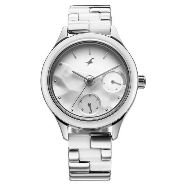 Fastrack Cerame Quartz Multifunction Silver Dial With Silver Color Steel & Ceramic Strap Watch For Girls - image number 1