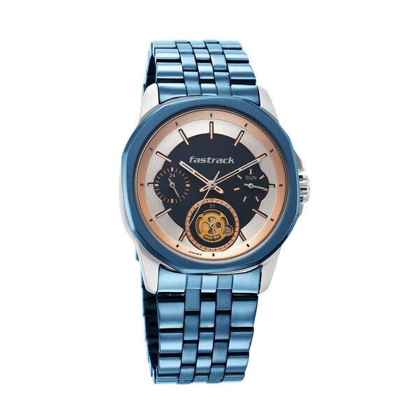 Fastrack Exuberant Quartz Analog Blue Dial Metal Strap Watch for Guys - image number 1