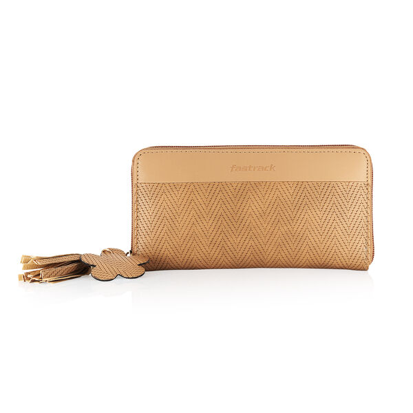 Fastrack Tan Textured Zip-around Wallet - image number 0