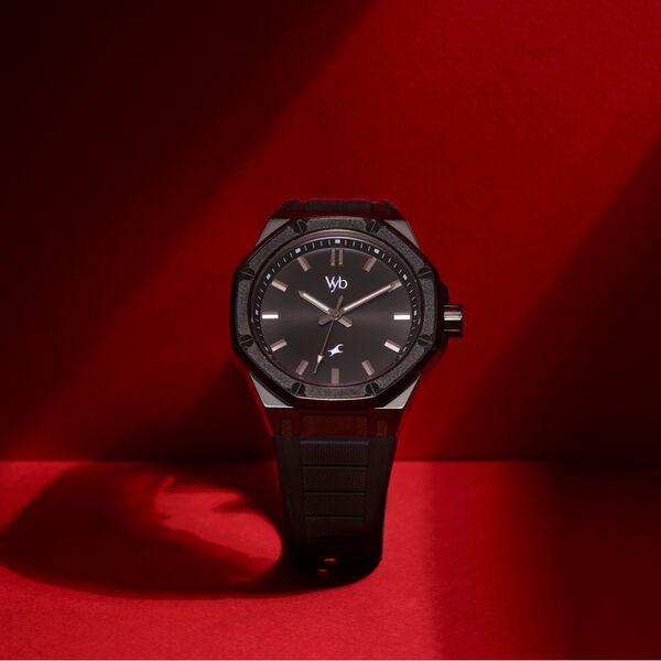 Fastrack Vyb Rebel Quartz Analog Black Dial Black Color Silicone Strap Watch For Guys - image number 0