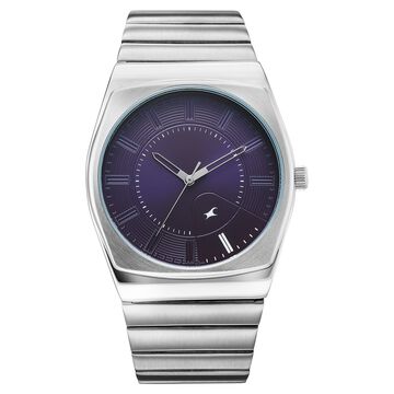 Fastrack Stunners Quartz Analog Purple Dial Silver Stainless Steel Strap Watch For Guys
