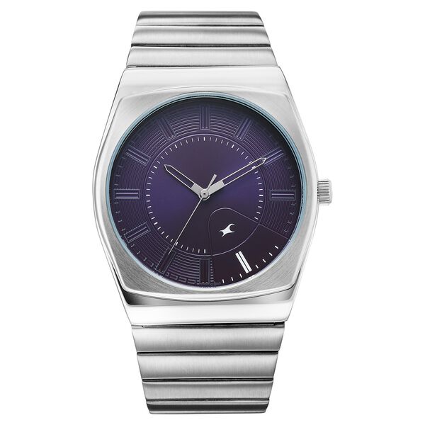 Fastrack Stunners Quartz Analog Purple Dial Silver Stainless Steel Strap Watch For Guys - image number 0