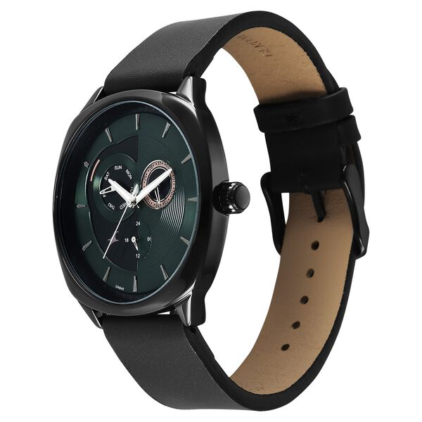 Fastrack Tick Tock Quartz Multifunction Green Dial Leather Strap Watch For Guys - image number 2