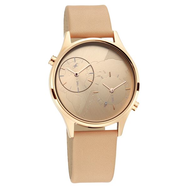 Fastrack Tripster Quartz Analog Rose Gold Dial Leather Strap Watch for Girls - image number 0