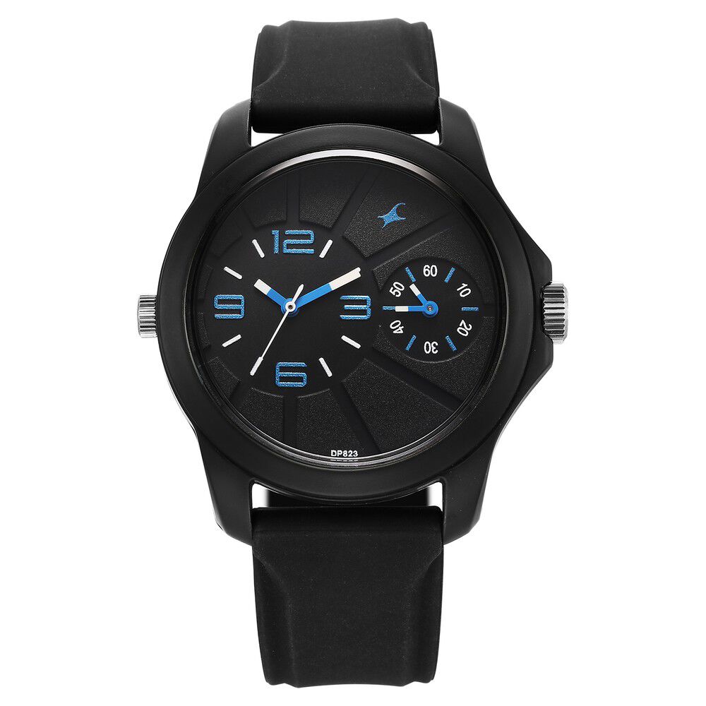 Buy Online Fastrack Dual Time Quartz Analog Black Dial Silicone Strap Watch for Guys 38042pp07 Fastrack