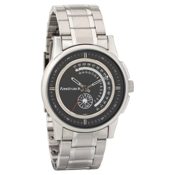 Fastrack Go Skate Quartz Analog with Day and Date Black Dial Stainless Steel Strap Watch for Guys - image number 0