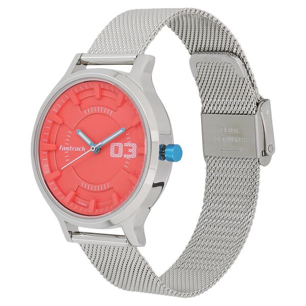 Fastrack Loopholes Quartz Analog Red Dial Stainless Steel Strap Watch for Girls - image number 1