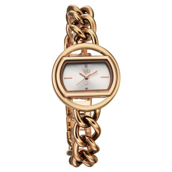 Vyb Spotlight By Fastrack Quartz Analog Silver Dial Rose Gold Metal Strap Watch For Girls - image number 1