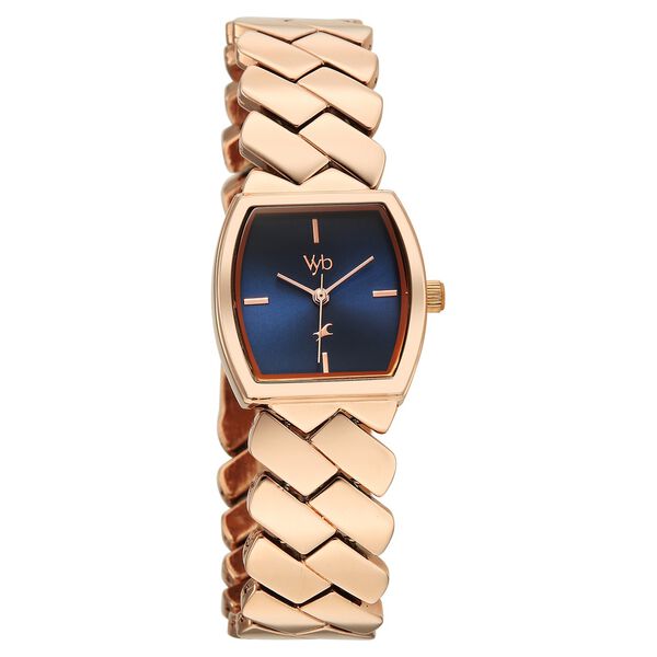 Vyb Showstopper By Fastrack Quartz Analog Blue Dial Rose Gold Metal Strap Watch For Girls - image number 1