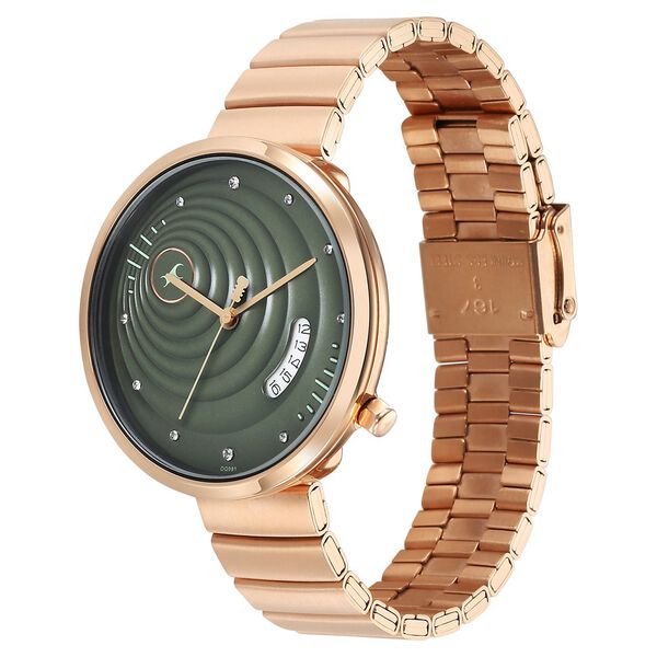 Fastrack Groove Quartz Analog with Date Green Dial Girls Stainless Steel Watch - image number 2