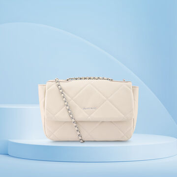 Fastrack Quilted Sling Bag in White with Chain Detailing