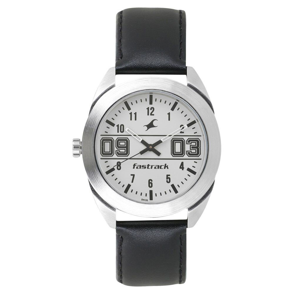 Buy Online Fastrack Varsity Quartz Analog Grey Dial Leather Strap Watch for Guys 3175sl01 Fastrack