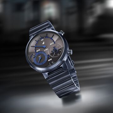 Fastrack Gambit Micromotor Black Dial Blue Metal Strap Analog Watch for Guys