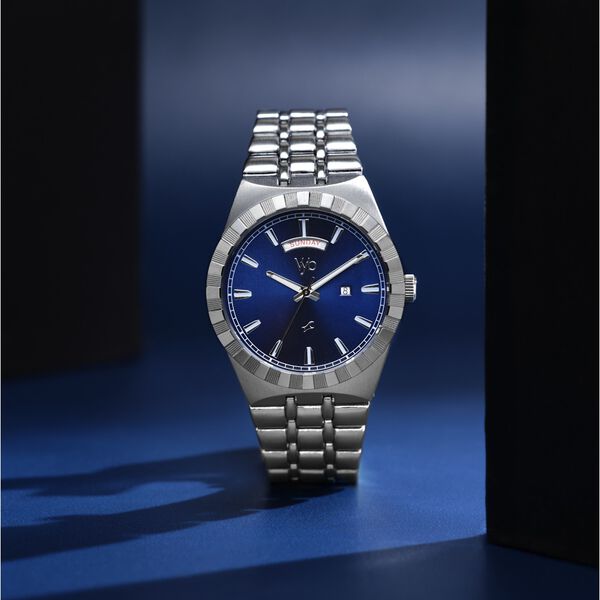 Fastrack Vyb Orion Quartz Analog Blue Dial Silver Color Metal Strap Watch For Guys - image number 0