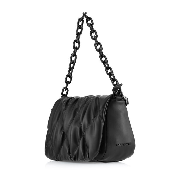 Fastrack Pleat-Quilted Satchel with Acetate Chain Handle in Black - image number 2
