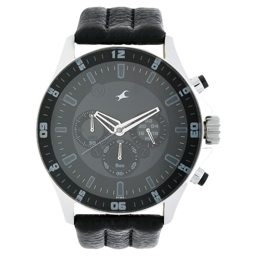 Buy Online Fastrack Quartz Chronograph Grey Dial Leather Strap Watch for Guys nd3072sl03 Fastrack