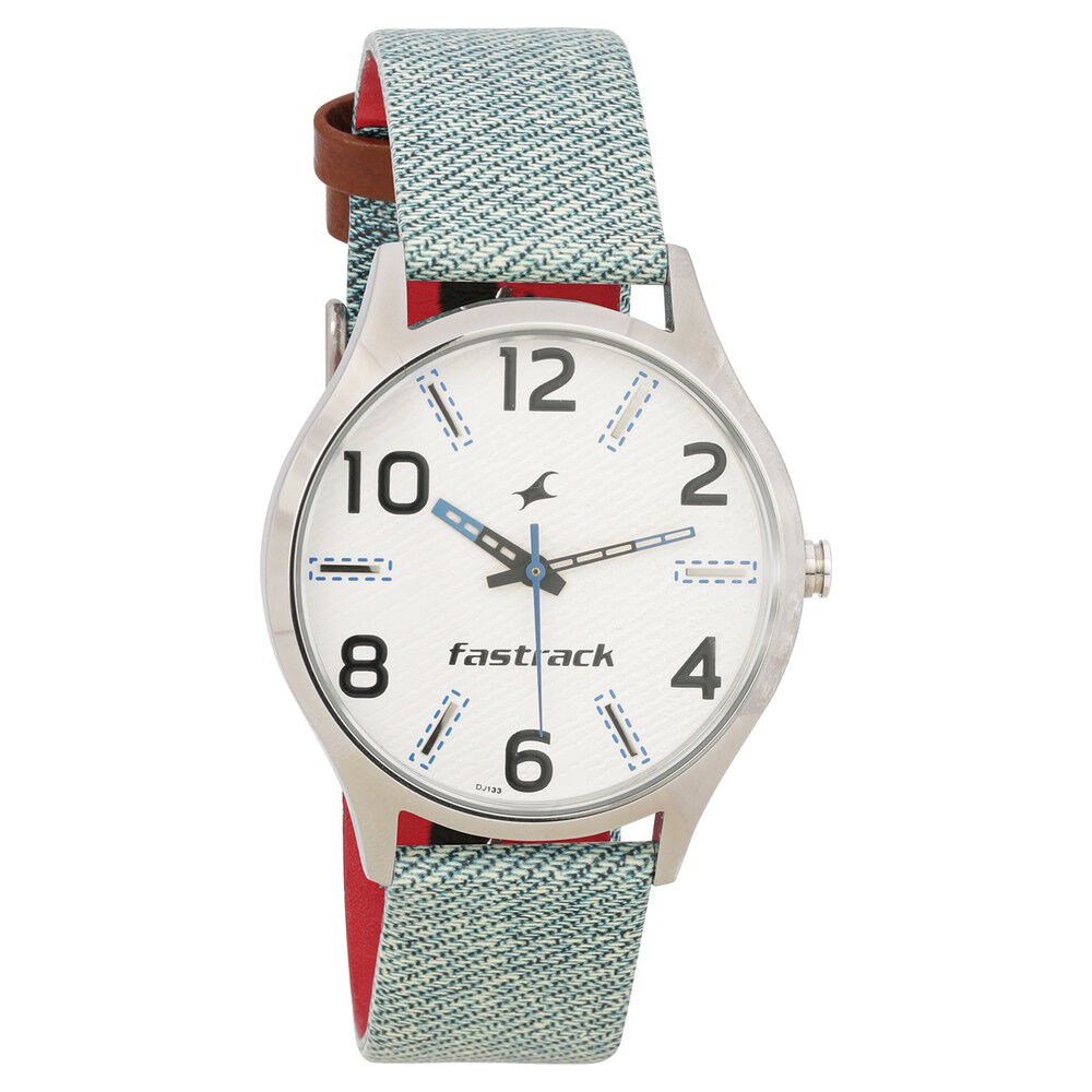 Fastrack Denim Quartz Analog White Dial Leather Strap Watch for Guys