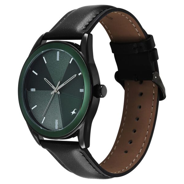 Fastrack Stunners Quartz Analog Green Dial Black Leather Strap Watch For Guys - image number 2