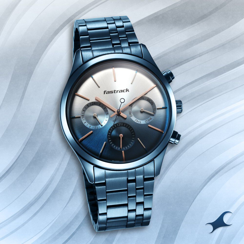 Fastrack Opulence Quartz Multifunction Multicoloured Dial Stainless Steel Strap Watch for Guys