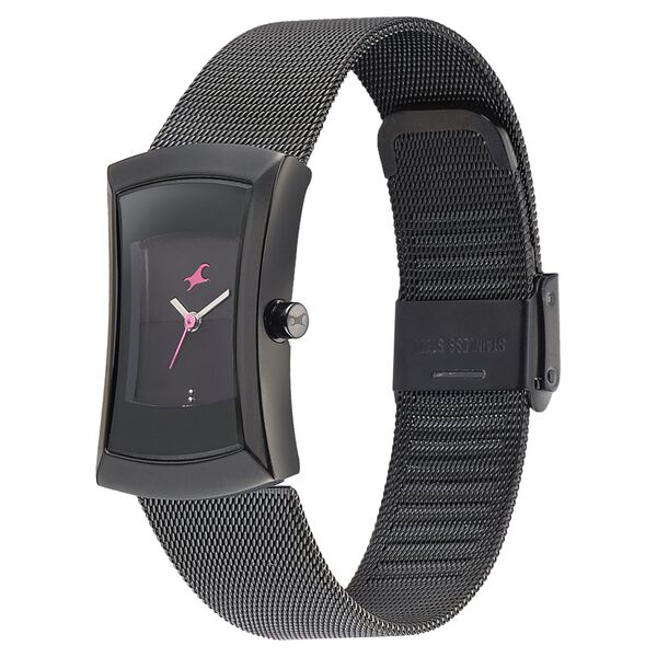 Fastrack Pulse Quartz Analog Black Dial Stainless Steel Strap Watch for Girls - image number 2