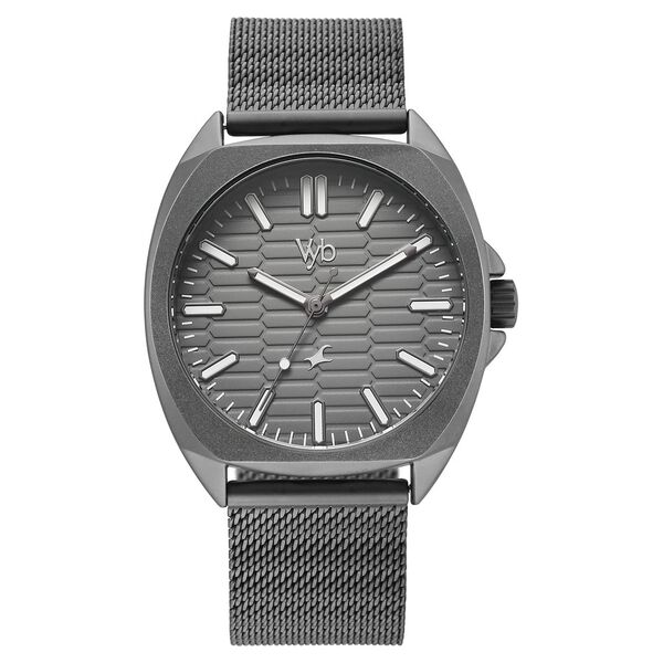 Vyb Aviator By Fastrack Quartz Analog Grey Dial Grey Stainless Steel Strap Watch For Guys - image number 0