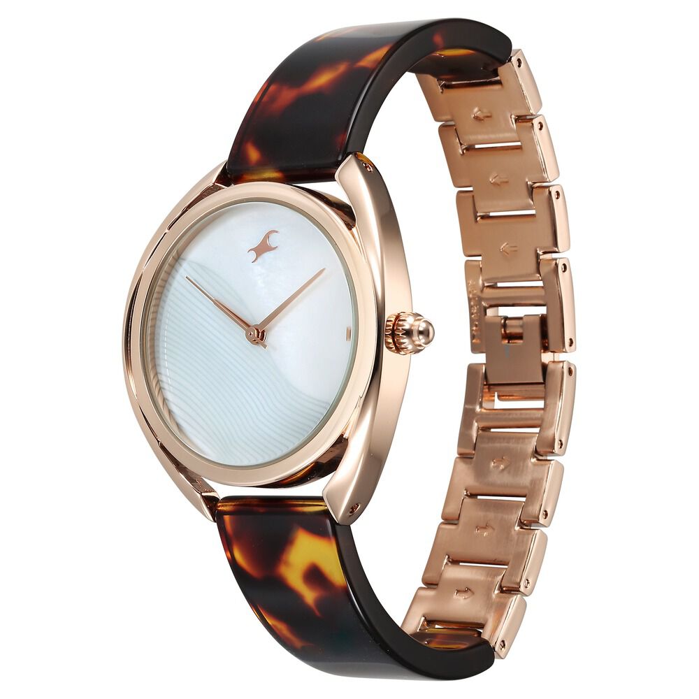 Buy Online Fastrack Younique Quartz Analog Mother Of Pearl Dial Acetate And Metal Strap Watch For Girls 68036kd02 Fastrack