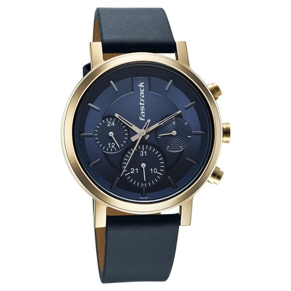 Fastrack Chrome K Quartz Multifunction Blue Dial Blue Leather Strap Watch For Guys - image number 1