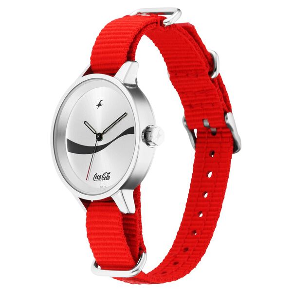 Fastrack Coca Cola Edition By Fastrack Quartz Analog Silver Dial Nylon Strap Watch for Girls - image number 3