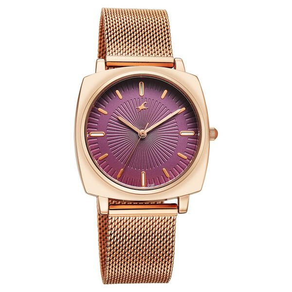 Fastrack Stunners Quartz Analog Purple Dial Rose Gold Stainless Steel Strap Watch For Girls - image number 1
