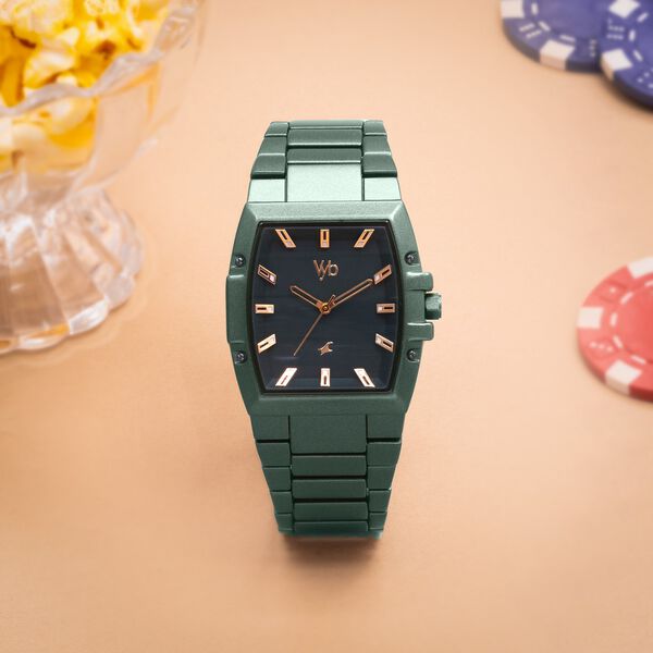 Vyb Pioneer By Fastrack Quartz Analog Green Dial Metal Strap Watch For Guys - image number 0