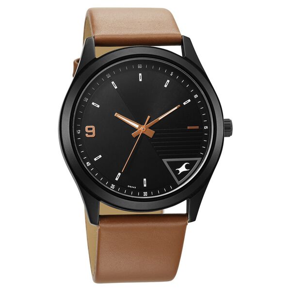 Fastrack Stunners Quartz Analog Black Dial Brown Leather Strap Watch For Guys - image number 1