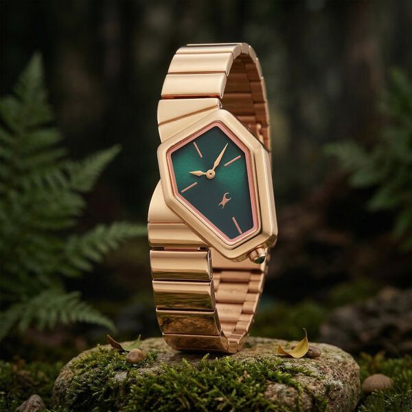 Fastrack Wild Quartz Analog Green Dial Rose Gold Stainless Steel Strap Watch For Girls - image number 1