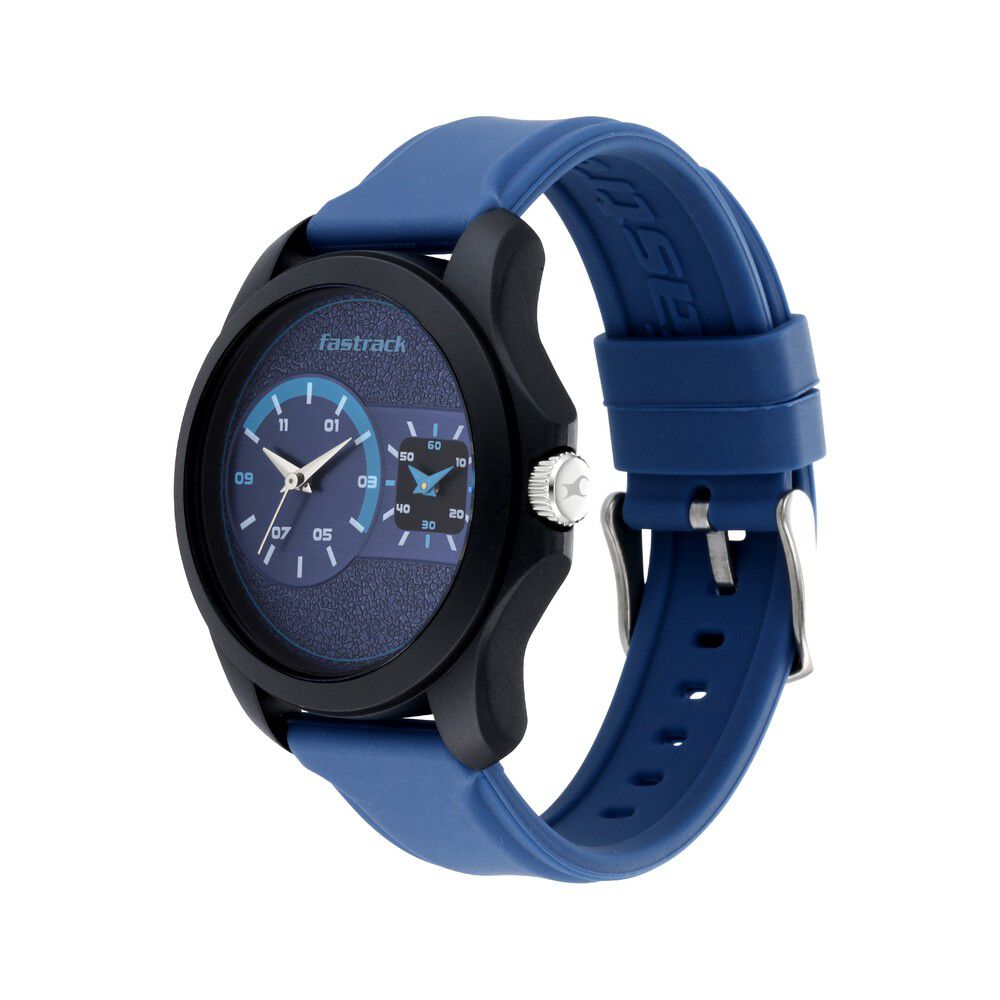 Fastrack Dual Time Quartz Analog Blue Dial Silicone Strap Watch