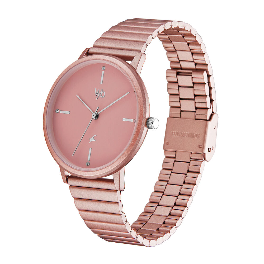 Vyb by Fastrack Quartz Analog Pink Dial Stainless Steel Strap Watch for Girls