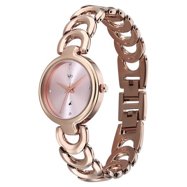 Vyb Successor By Fastrack Quartz Analog Pink Dial Rose Gold Metal Strap Watch For Girls - image number 2