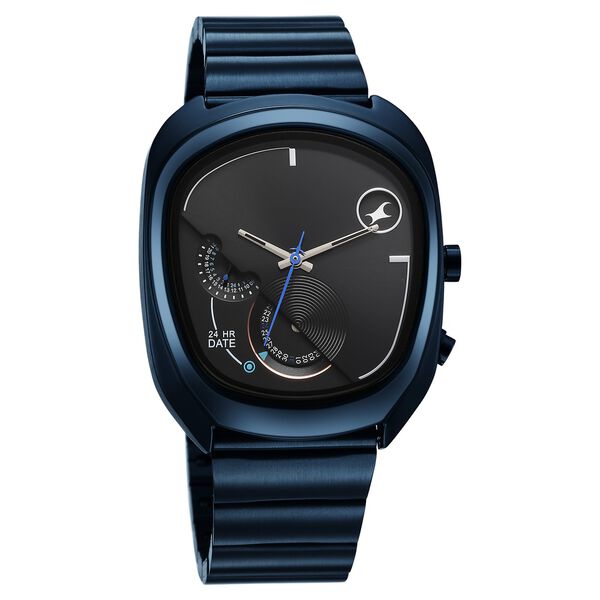 Fastrack UFO Quartz Multifunction Black Dial Blue Stainless Steel Strap Watch For Guys - image number 1