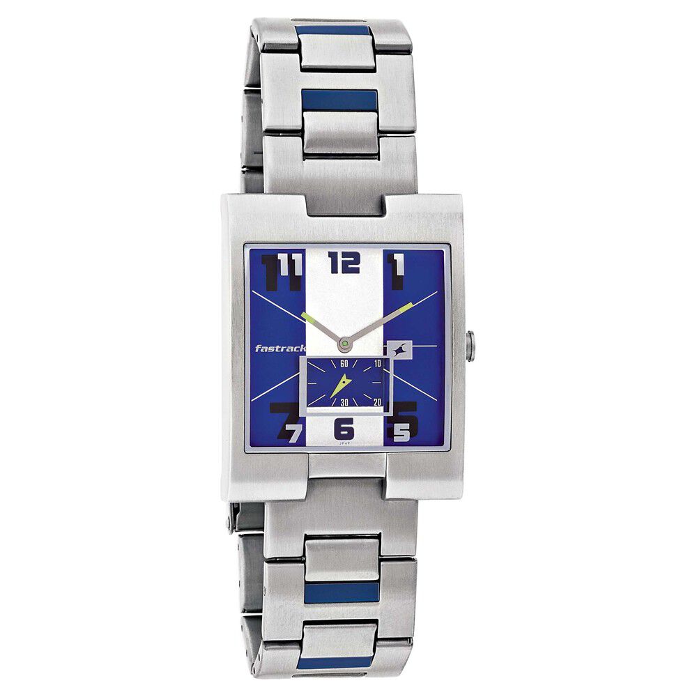 Fastrack Quartz Analog Blue Dial Stainless Steel Strap Watch for Guys